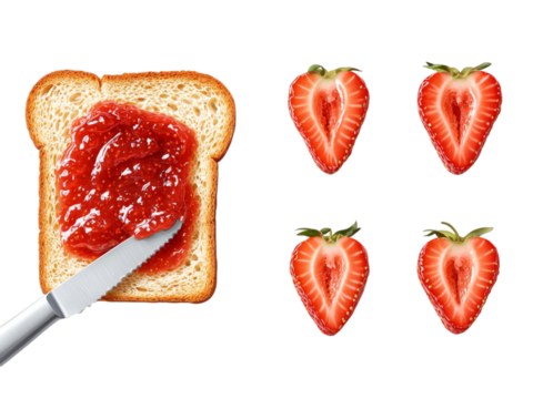 Fresh Strawberry Jam Spread on Toast Slice Isolated on transparent background