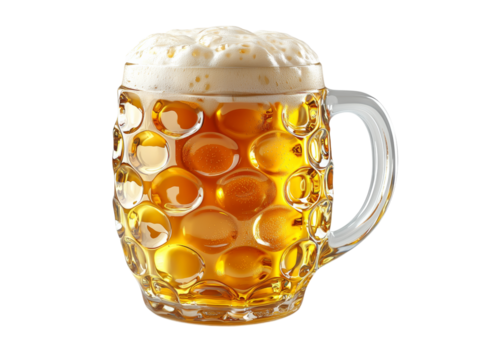Refreshing Mug of Golden Beer with Foam Isolated on transparent background
