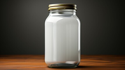A jar is sitting on a wooden table