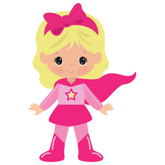 Cute  super hero girl vector cartoon illustration