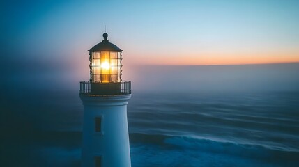 Majestic lighthouse shines brightly in stormy seas, a beacon of hope