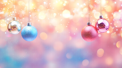 Obraz premium Elegant Pink and Blue Christmas Baubles with Glittering Ribbons on a Soft Background