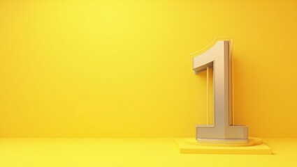 Brilliant ruby red sports car on right. 3D silver number one on yellow