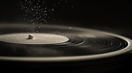 Vinyl Symphony: A Dance of Water Droplets on Black Vinyl