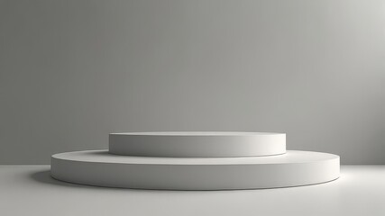 Fototapeta premium Blank white podium on white colors background, 3d renderNatural beauty podium backdrop for product display with dreamy sky background. Romantic 3d scene.