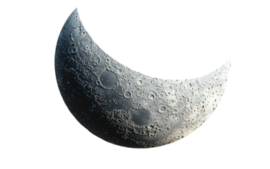 Crescent Moon with Detailed Crater Surface Isolated on transparent background