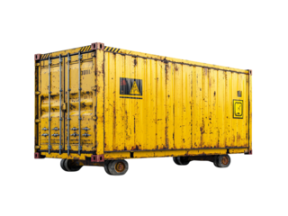 Rusty Yellow Shipping Container on Wheels Isolated on transparent background