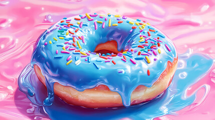 A colorful and delicious donut topped with blue icing and sprinkles, perfect for dessert lovers and sweet treat enthusiasts. Treetide. Illustration