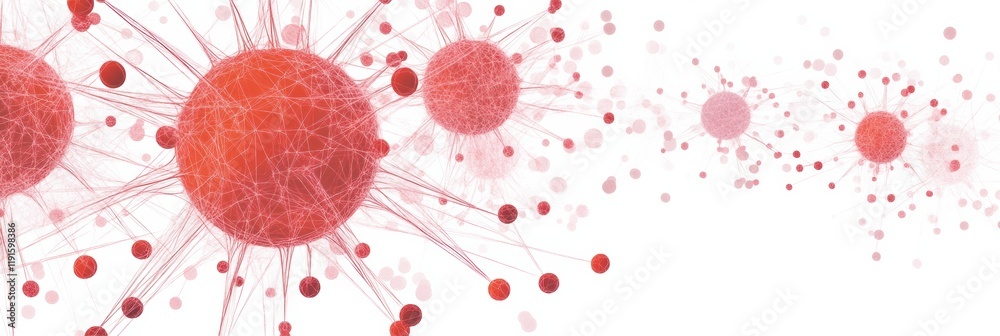 Poster graphical representation of a minimalistic virus with interconnected structures and random particles