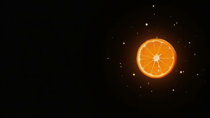 Vibrant Glow. Bright orange slice glowing with sparkles on black backg