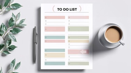 A beautifully designed to-do list template in soft pastel tones, perfect for planning and organization. The layout is clean and minimalistic, featuring a pastel color palette to promote focus and calm