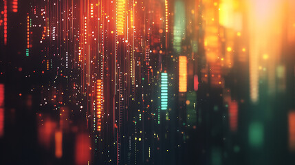 Abstract tech background with illuminated fiber optic connections, quantum computing network system, and electronic global intelligence, blurred bright light tone with caption space on the side

