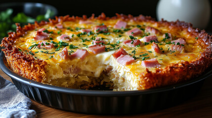 Homemade Deep Dish Hash Brown Ham and Cheese Quiche – Comfort Food Recipe
