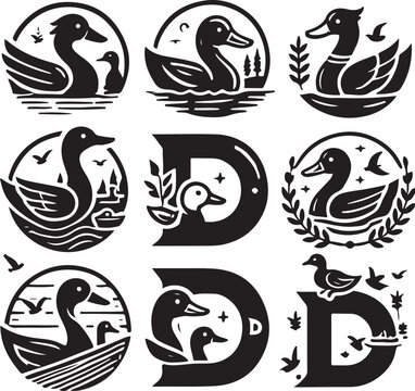set of silhouette Duck