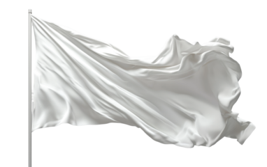 Elegant White Flag Waving in the Wind Isolated on transparent background