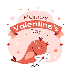 Happy Valentine's Day. Bird with envelope. Concept of love, romance, relationship. Flat vector illustration