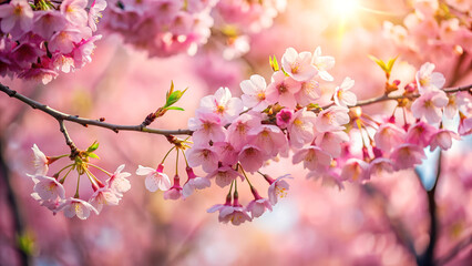 Obraz premium Delicate cherry blossoms in full bloom with sunlight filtering through for spring beauty