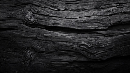 A charred wood texture with deep grooves and rich dark tones showing dramatic details and a natural organic appearance

