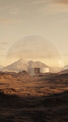 Obraz premium dome shaped futuristic home base on planet Mars, orange sky