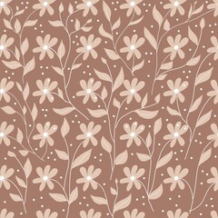 Pattern on a brown background with flowers for wallpaper, packaging, tablecloth, postcard, banner, bed linen, trend