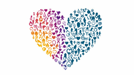 Illustration of gender symbols arranged in a heart shape, representing unity in diversity. Rivermist. Illustration