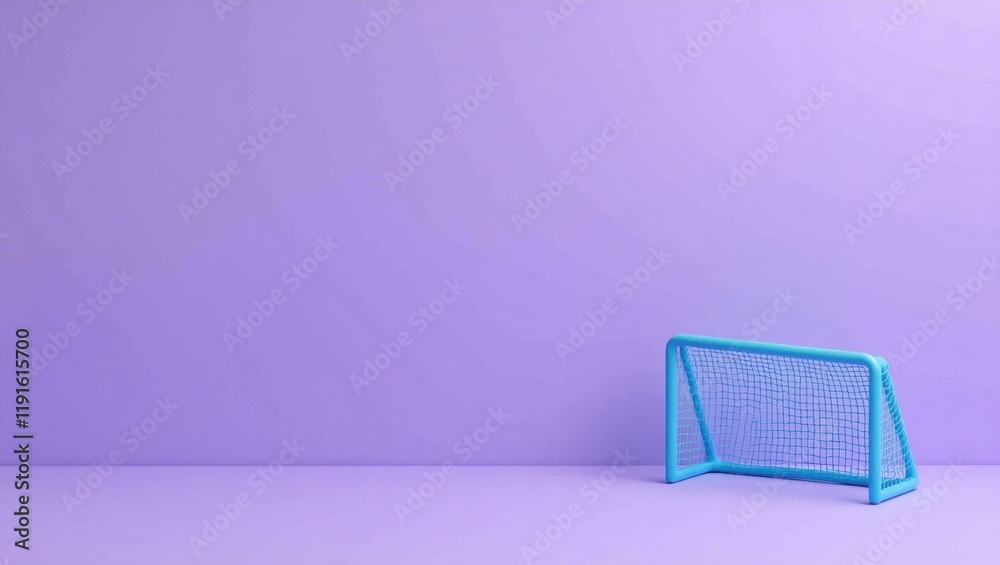 Fototapete blue soccer goal on left. soft pink background. copy space for text, 3d render ai generated designer
