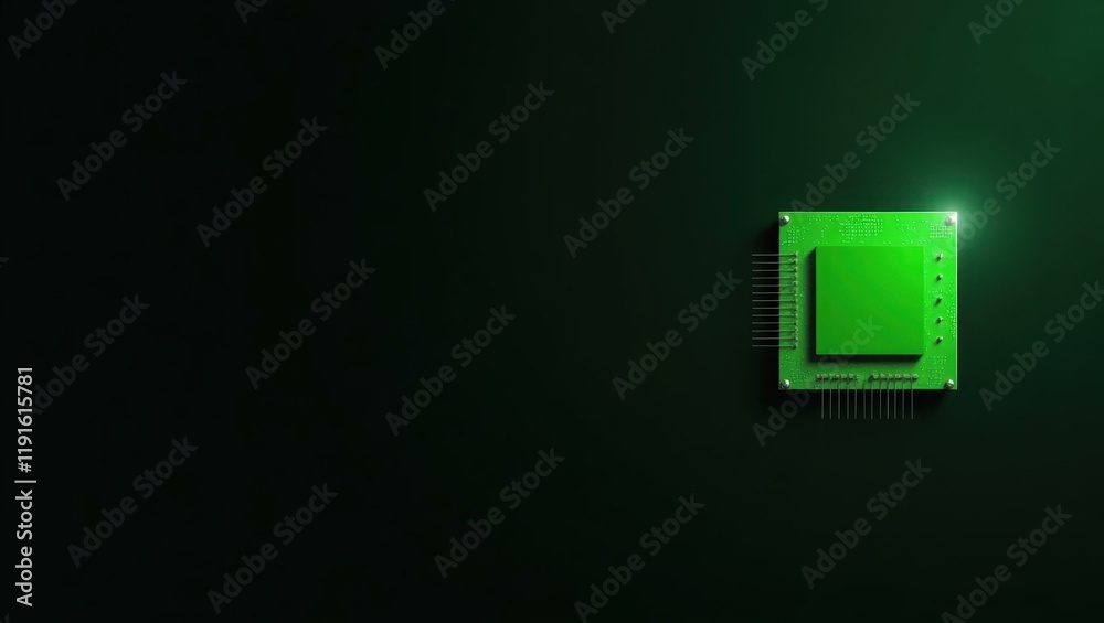 Fototapete green circuit board piece on left. soft red background. copy space for text, 3d render ai generated 