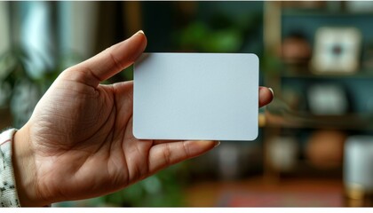 A hand holding a white card with no writing on it