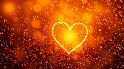 warm golden glow illuminating a hearts pattern and water droplets on an , professional quality, radiant and luxurious aesthetic