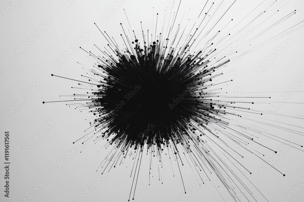 Poster Minimalistic virus representation showcasing dynamic lines and shapes against a white background. Generative AI