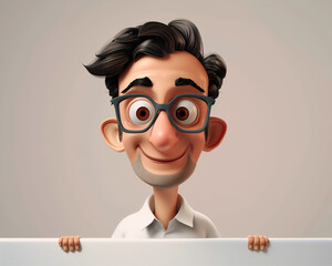 Friendly Cartoon Portrait of Smiling Man with Glasses in 3D Illustration for Creative Design Projects