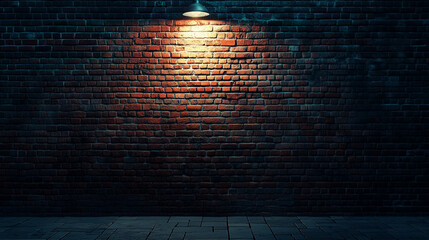 The brick wall of the street facade stands out under the dim glow of streetlights at night.
