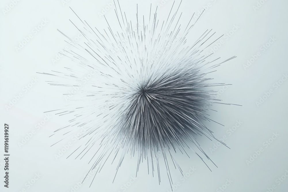 Aufkleber Minimalistic graphical representation of a virus portrayed with intricate lines radiating from a central point in a soft background. Generative AI