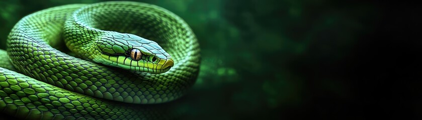 Obraz premium Vibrant snake on an emerald background.