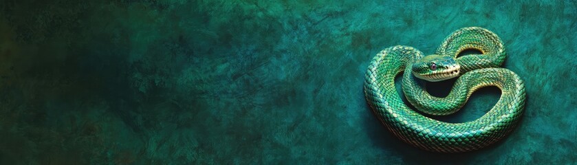 Obraz premium Vibrant snake on an emerald background.