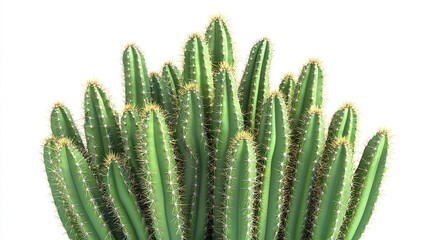Green cactus plant in a pot isolated on white background. small growing spiked houseplant decoration with thorns.
