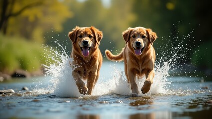 Splashing Pups. Dog supplements Joint supplement for dogs probiotics vitamins dna test ear cleaner Pawfect House Petfolk Onepet Edgard & Cooper Golden retriever running water cheerful