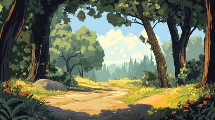 Fototapeta premium Forest Path Leading to Distant Trees and Sky