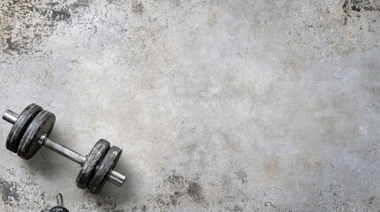 Fitness equipment on a textured surface, showcasing a dumbbell ready for a workout routine or exercise session