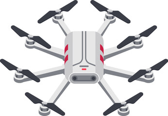 Modern hexacopter drone flying gracefully through the air, featuring rotating propellers and highlighting advanced technology, exceptional maneuverability, and innovative design