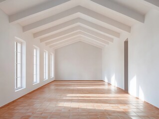Obraz premium A large room with a white ceiling and white walls
