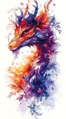 Obraz premium Mythical beast illustration featuring blue and fiery dragon picture