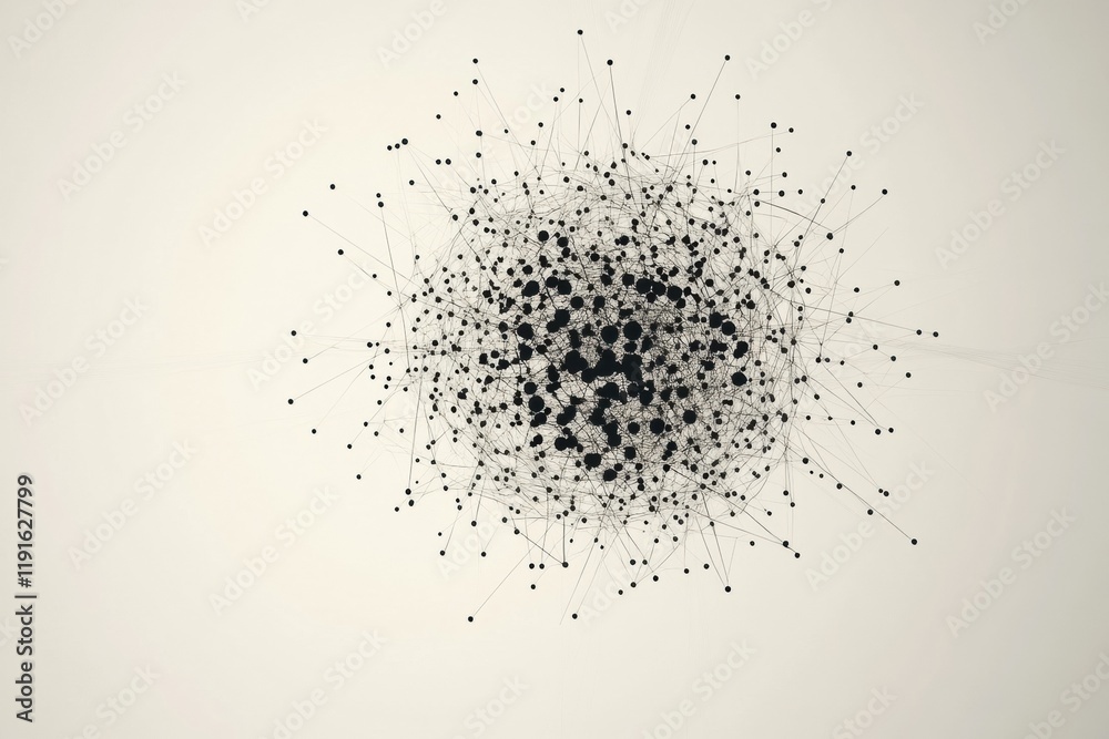 Poster Graphical representation of a virus in a minimalistic style showcasing structure and complexity in an abstract format. Generative AI