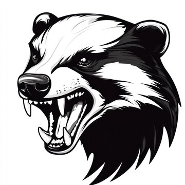 Angry badger head illustration, white background, mascot design (2)