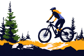 Naklejka premium A woman is riding a bike in a forest