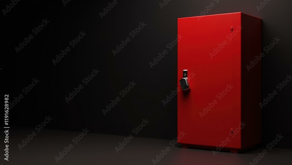 Poster ruby red safe on left. soft pink background. copy space for text, 3d render ai generated designer el