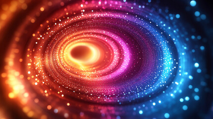 Colorful vortex energy creates a cosmic spiral of swirling, multicolor waves, an abstract explosion of digital light and motion, with blurred bright tones and a sense of chaos and futuristic energy
