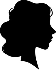 Capturing the essence of elegance, a black silhouette of a woman with flowing wavy hair gazes to the right. This minimalist portrait serves as a striking option for profile pictures and avatars