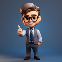 Cartoon Businessman Illustration Giving Thumbs Up in Formal Attire