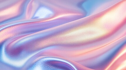 Obraz premium Iridescent fabric with pastel pink, blue, and orange hues creating a soft, flowing texture.